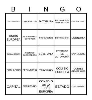 ESTADO Y ECONOMÍA Bingo Card