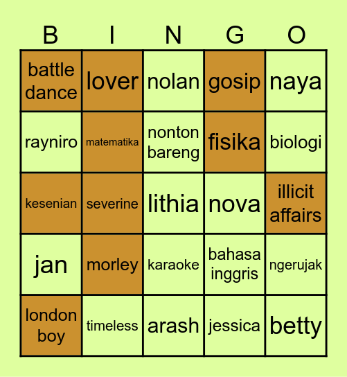 crazy bingo sama pacarku :3 Bingo Card