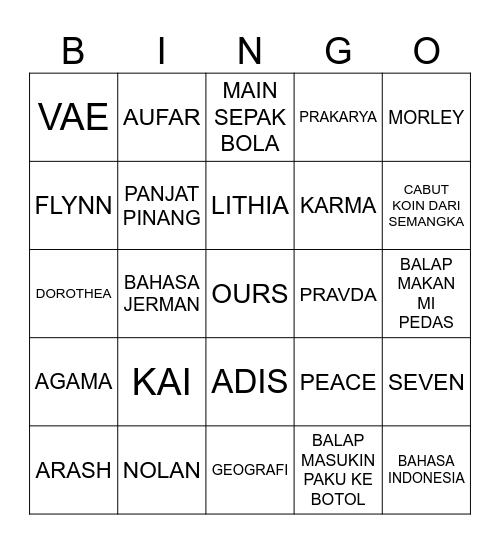 CRAZY Bingo Card