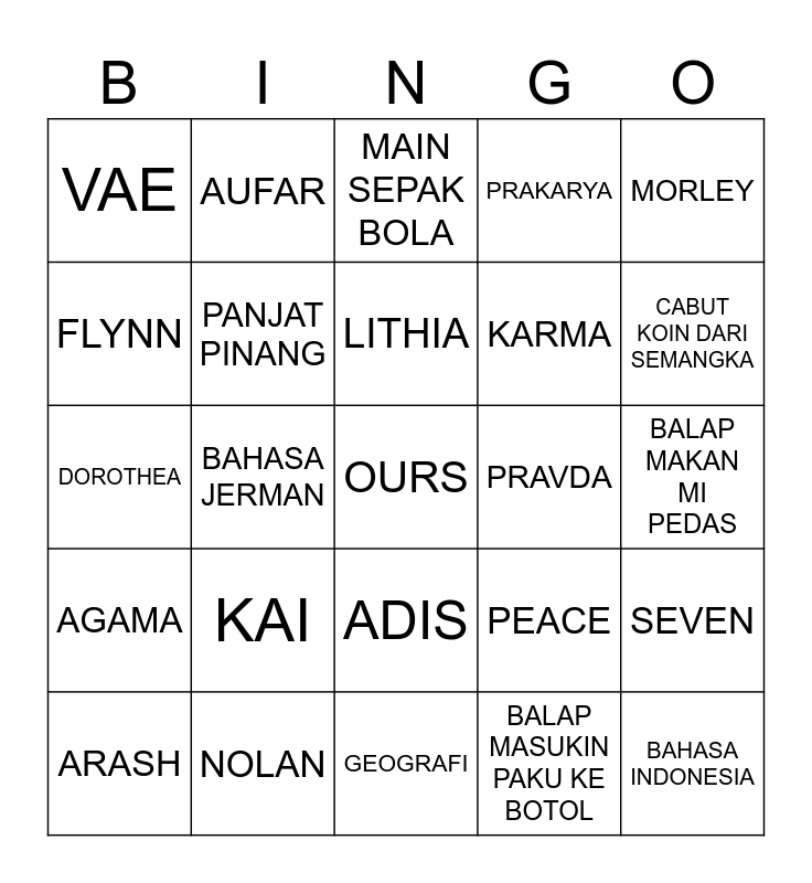 CRAZY Bingo Card