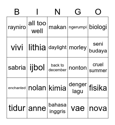 Untitled Bingo Card