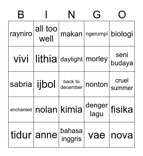 Untitled Bingo Card