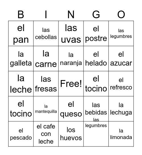 La Comida Bingo Card