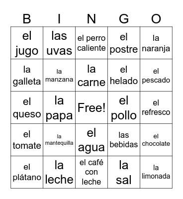 La Comida Bingo Card