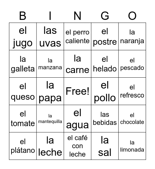 La Comida Bingo Card