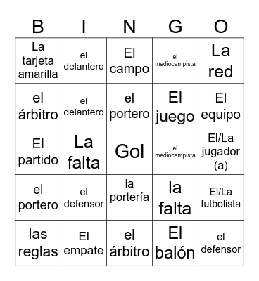 Fútbol Bingo Card