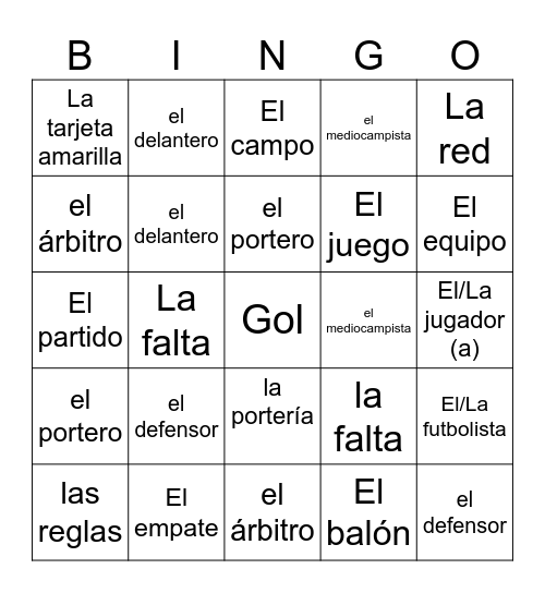 Fútbol Bingo Card