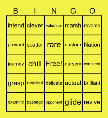 3rd Grade Vocabulary Bingo Card