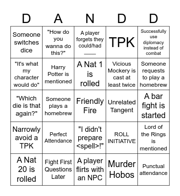 D&D Bingo Card