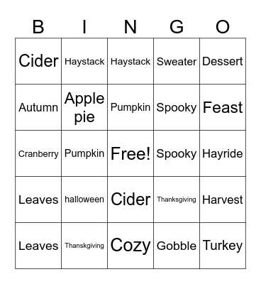 C.A.M Fall Festival Bingo Card
