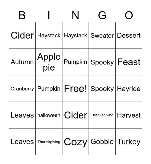 C.A.M Fall Festival Bingo Card