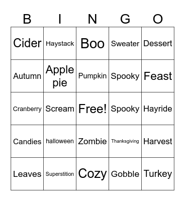 C.A.M Fall Festival Bingo Card
