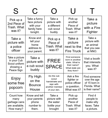 National Night Out-Cub Scouts Bingo Card