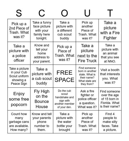 National Night Out-Cub Scouts Bingo Card