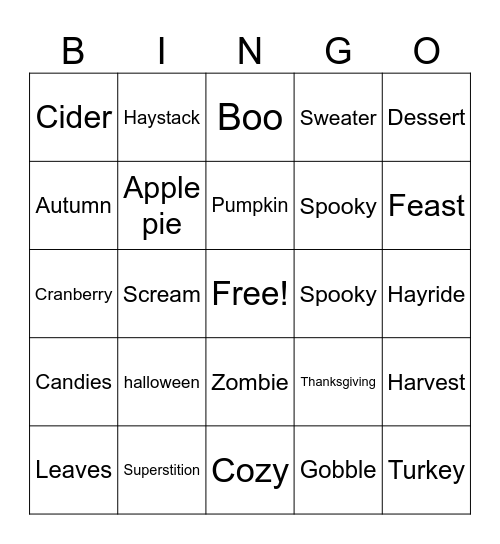 C.A.M Fall Festival Bingo Card