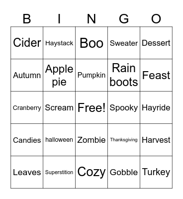 C.A.M Fall Festival Bingo Card