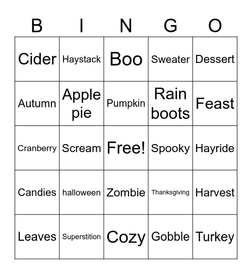 C.A.M Fall Festival Bingo Card