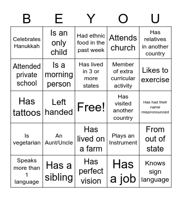 Diversity Bingo Card