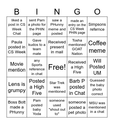 CS Week 2023 Bingo Card