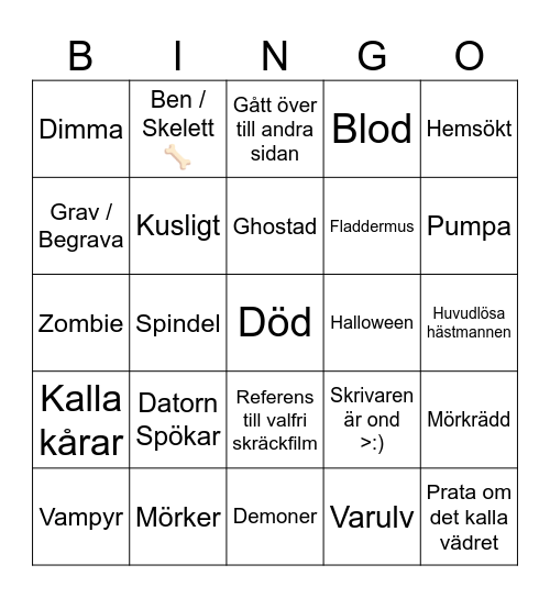 Spöktoberbingo Card