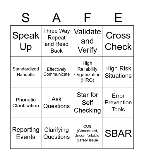 HRO Bingo Card