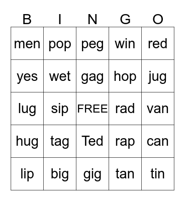 CVC BINGO Card