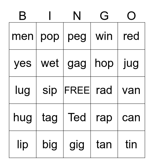 CVC BINGO Card