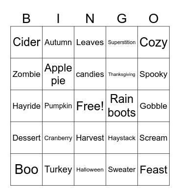 C.A.M Fall Festival Bingo Card