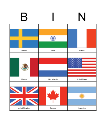 Drapeau National Bingo! Bingo Card