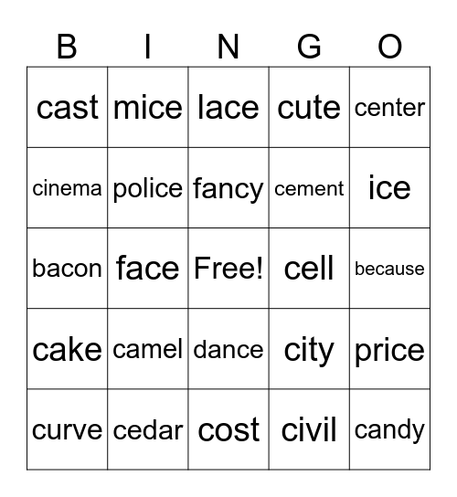 Sounds of C Bingo Card