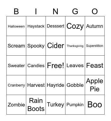 C.A.M Fall Festival Bingo Card