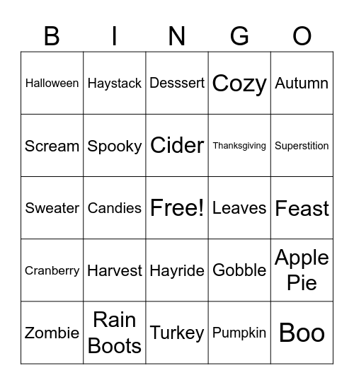 C.A.M Fall Festival Bingo Card