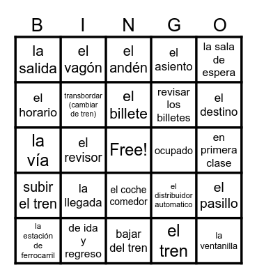 El Tren- Vocabulario Bingo Card