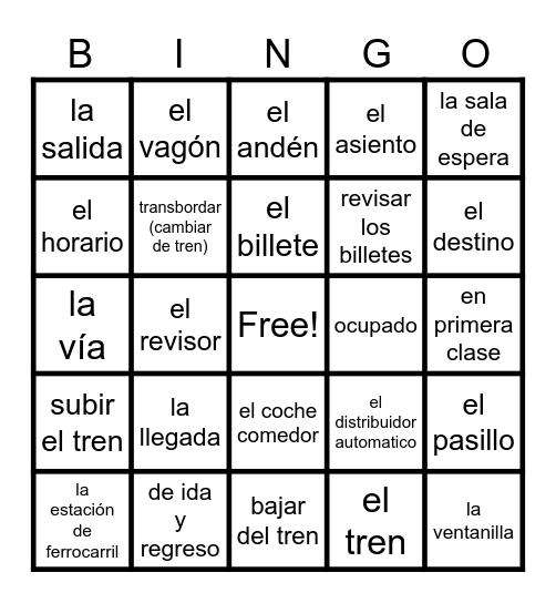 El Tren- Vocabulario Bingo Card