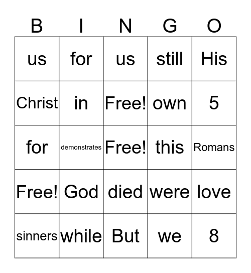 Romans 5:8 Bingo Card