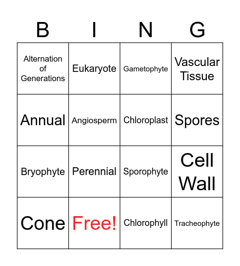 Amlung Botany Review 1st Quarter Bingo Card