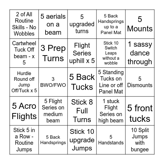 Optional Beam Bingo Card