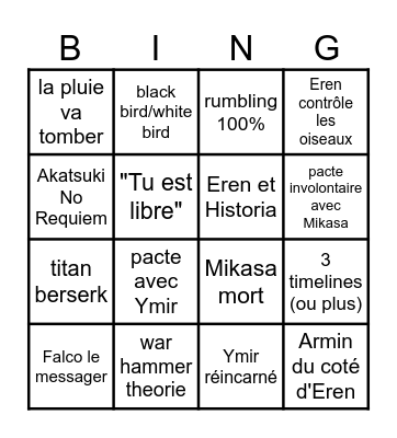 Anime Original Ending Bingo Card