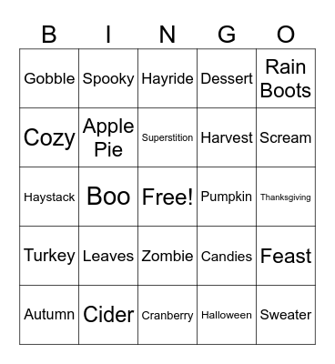 C.A.M Fall Festival Bingo Card