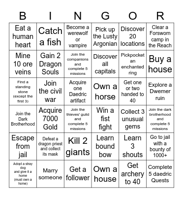 Skyrim Bingor Bingo Card