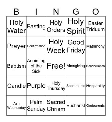Lent & Sacraments Bingo Card