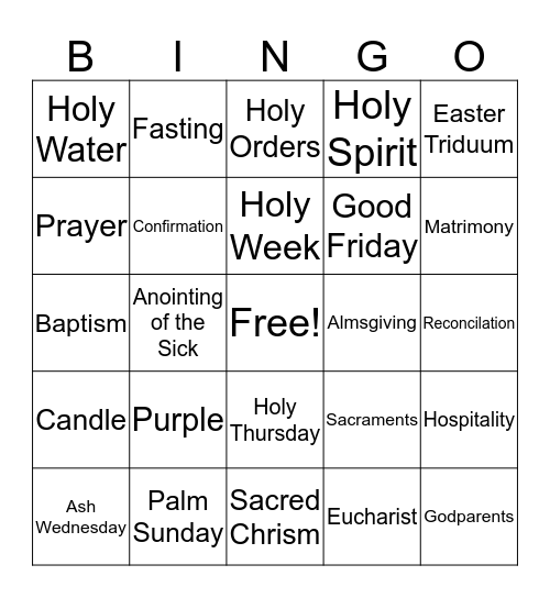 Lent & Sacraments Bingo Card
