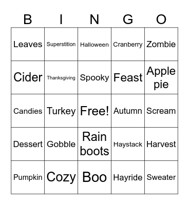 C.A.M Fall Festival Bingo Card