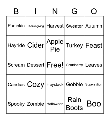 C.A.M Fall Festival Bingo Card