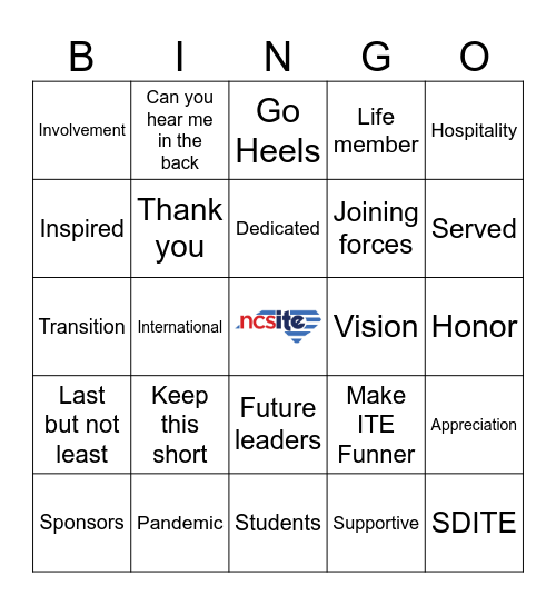 NCSITE Annual Meeting Lunch 2023 Bingo Card
