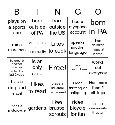 MidPenn Icebreaker Bingo Card
