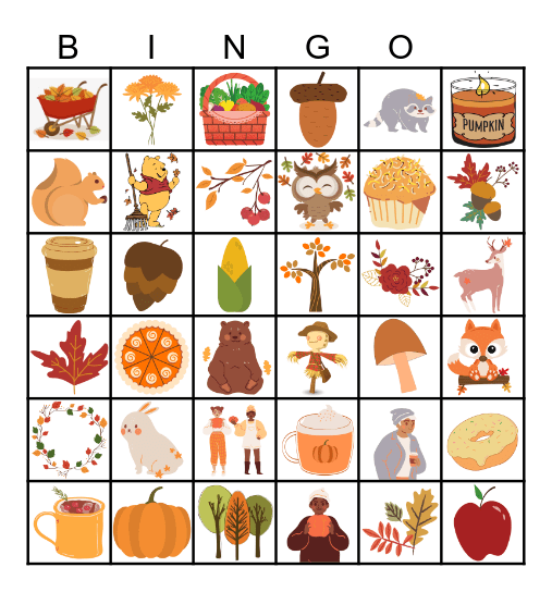 Fall Items Bingo Card