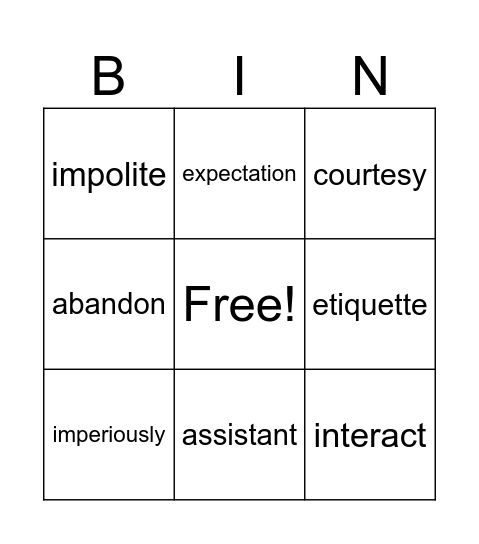 Alexa story Bingo Card