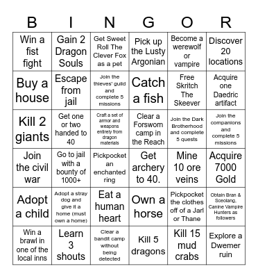 Skyrim Bingor Bingo Card