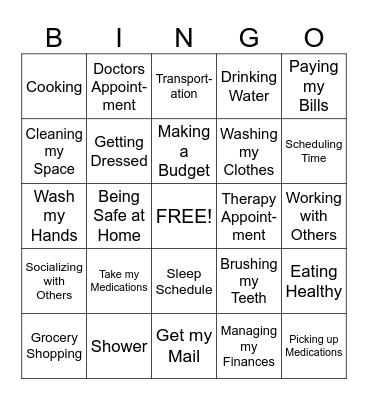 Daily Living Skills Bingo Card